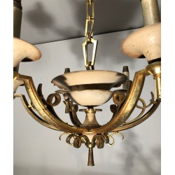 Lacquered Metal and Brass Chandelier. Circa 1940
