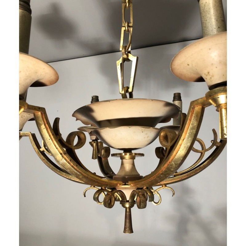 Lacquered Metal and Brass Chandelier. Circa 1940