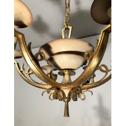 Lacquered Metal and Brass Chandelier. Circa 1940