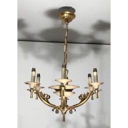 Lacquered Metal and Brass Chandelier. Circa 1940