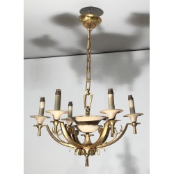 Lacquered Metal and Brass Chandelier. Circa 1940