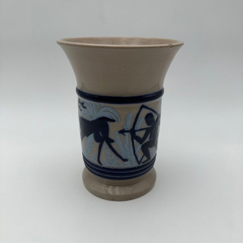 Ceramic Vase with Figurative Hunting Scene Decor, circa 1930