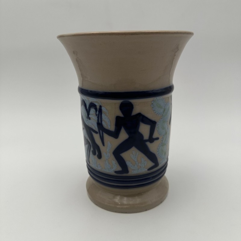 Ceramic Vase with Figurative Hunting Scene Decor, circa 1930