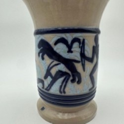 Ceramic Vase with Figurative Hunting Scene Decor, circa 1930