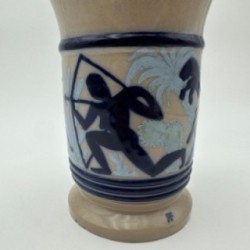 Ceramic Vase with Figurative Hunting Scene Decor, circa 1930
