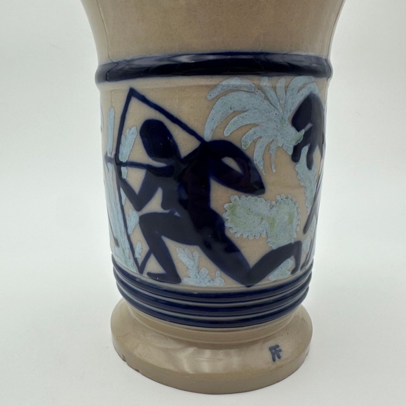 Ceramic Vase with Figurative Hunting Scene Decor, circa 1930