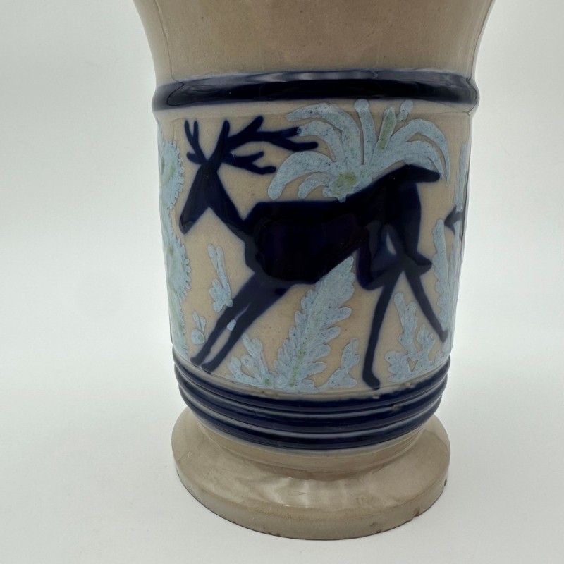 Ceramic Vase with Figurative Hunting Scene Decor, circa 1930