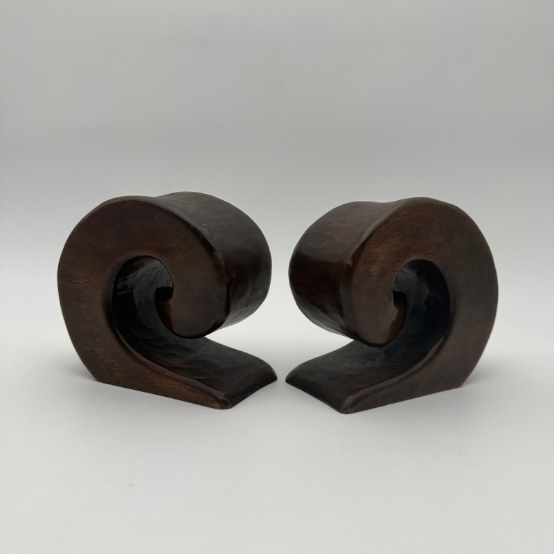 Pair of Walnut Bookends, in the Style of Alexandre Noll, France, circa 1950