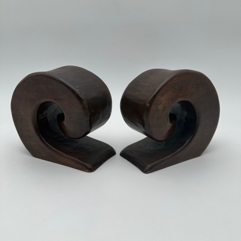Pair of Walnut Bookends, in the Style of Alexandre Noll, France, circa 1950