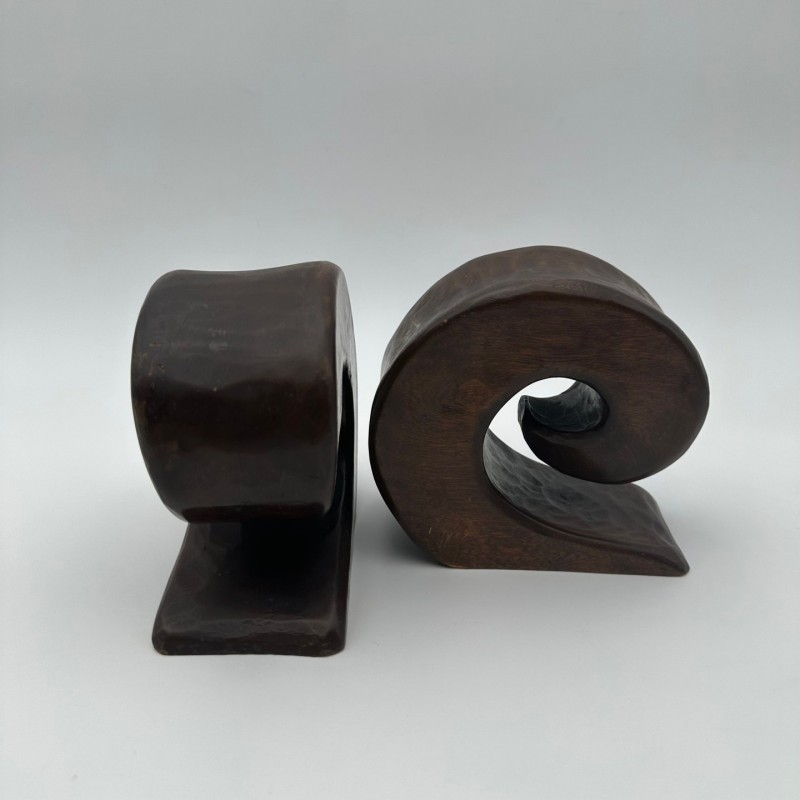 Pair of Walnut Bookends, in the Style of Alexandre Noll, France, circa 1950