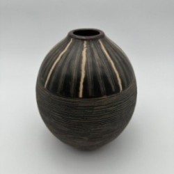 Black and White Ceramic Vase with Monogram Decor, in the Style of Jean Besnard, circa 1950