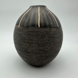 Black and White Ceramic Vase with Monogram Decor, in the Style of Jean Besnard, circa 1950