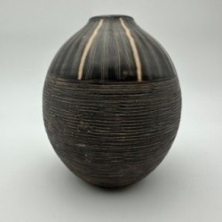 Black and White Ceramic Vase with Monogram Decor, in the Style of Jean Besnard, circa 1950
