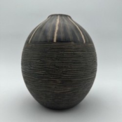 Black and White Ceramic Vase with Monogram Decor, in the Style of Jean Besnard, circa 1950