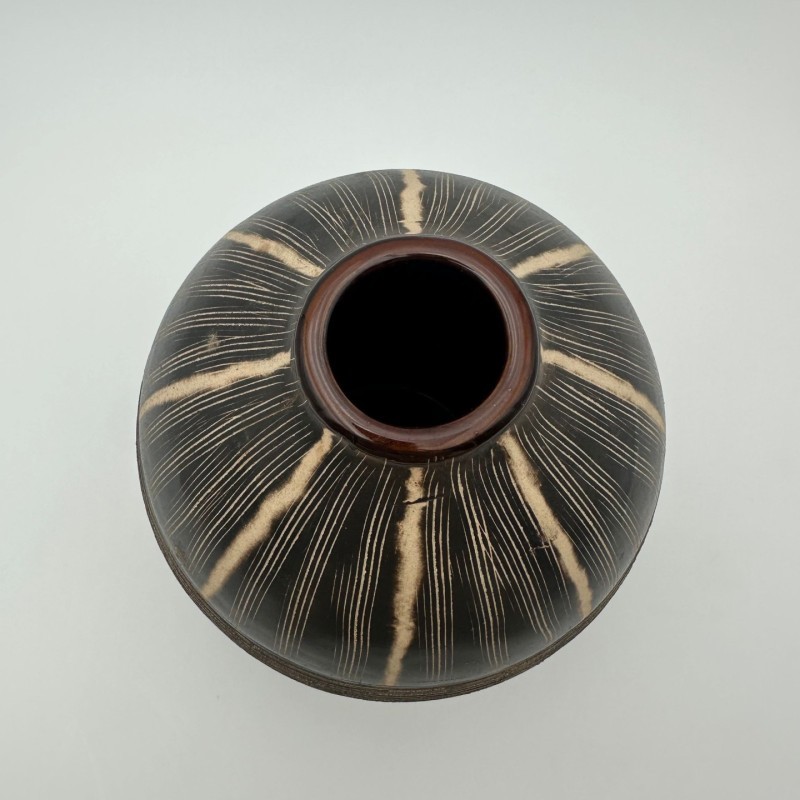 Black and White Ceramic Vase with Monogram Decor, in the Style of Jean Besnard, circa 1950