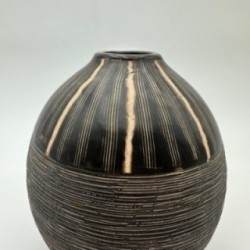Black and White Ceramic Vase with Monogram Decor, in the Style of Jean Besnard, circa 1950