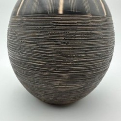 Black and White Ceramic Vase with Monogram Decor, in the Style of Jean Besnard, circa 1950