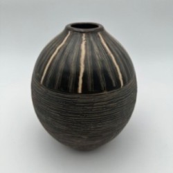 Black and White Ceramic Vase with Monogram Decor, in the Style of Jean Besnard, circa 1950