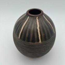 Black and White Ceramic Vase with Monogram Decor, in the Style of Jean Besnard, circa 1950