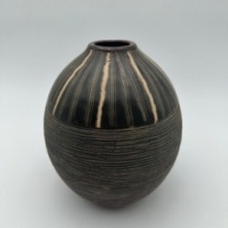 Black and White Ceramic Vase with Monogram Decor, in the Style of Jean Besnard, circa 1950