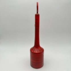 Modernist Red Glazed Ceramic Bottle with Sculptural Stopper, Signed, circa 1970
