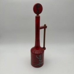 Modernist Red Glazed Ceramic Bottle with Sculptural Stopper, Signed, circa 1970