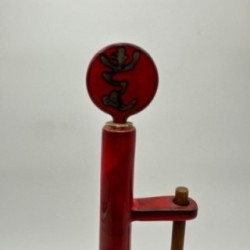 Modernist Red Glazed Ceramic Bottle with Sculptural Stopper, Signed, circa 1970