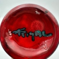 Modernist Red Glazed Ceramic Bottle with Sculptural Stopper, Signed, circa 1970