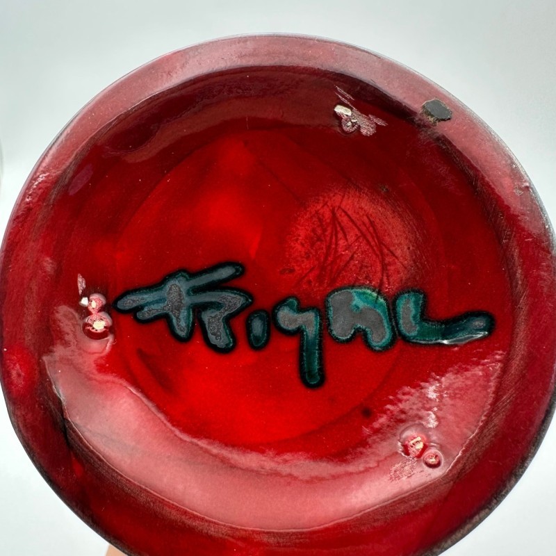 Modernist Red Glazed Ceramic Bottle with Sculptural Stopper, Signed, circa 1970