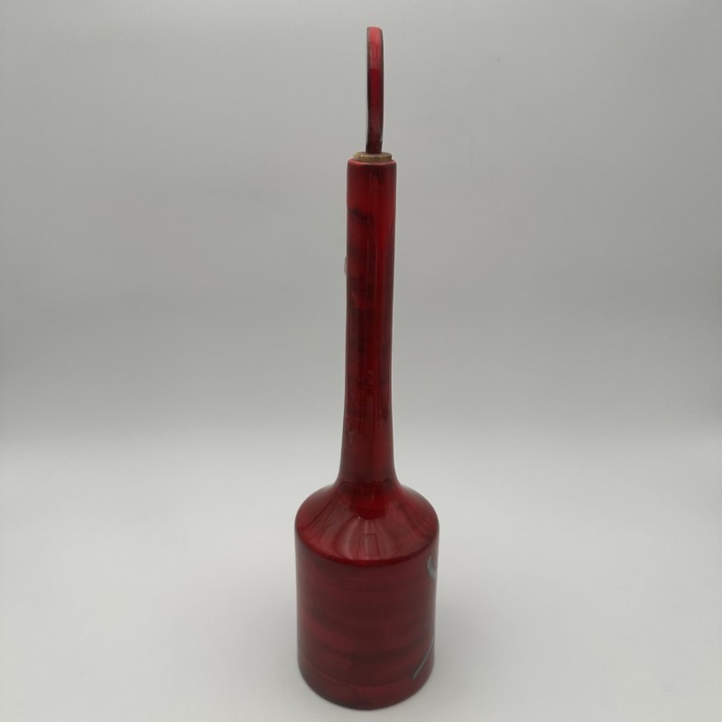 Modernist Red Glazed Ceramic Bottle with Sculptural Stopper, Signed, circa 1970