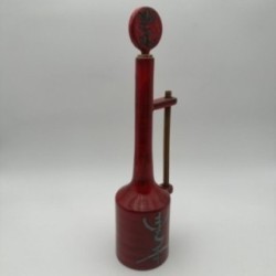Modernist Red Glazed Ceramic Bottle with Sculptural Stopper, Signed, circa 1970