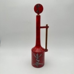 Modernist Red Glazed Ceramic Bottle with Sculptural Stopper, Signed, circa 1970