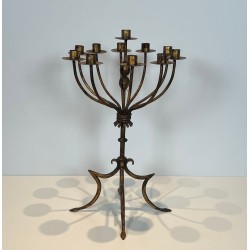 Eleven-Light Gilt Wrought Iron Candlestick, French Work, circa 1940