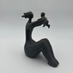 Modernist Ceramic Sculpture of a Woman Carrying a Child, France, circa 1970