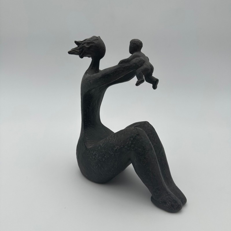 Modernist Ceramic Sculpture of a Woman Carrying a Child, France, circa 1970