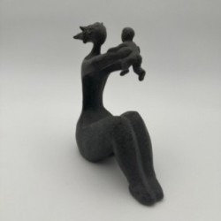 Modernist Ceramic Sculpture of a Woman Carrying a Child, France, circa 1970