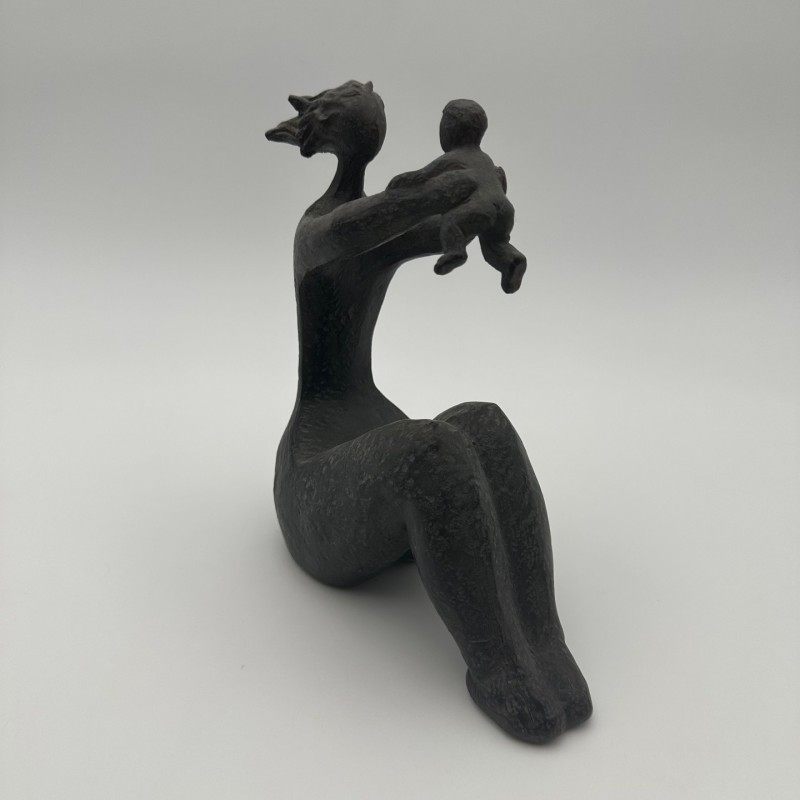 Modernist Ceramic Sculpture of a Woman Carrying a Child, France, circa 1970