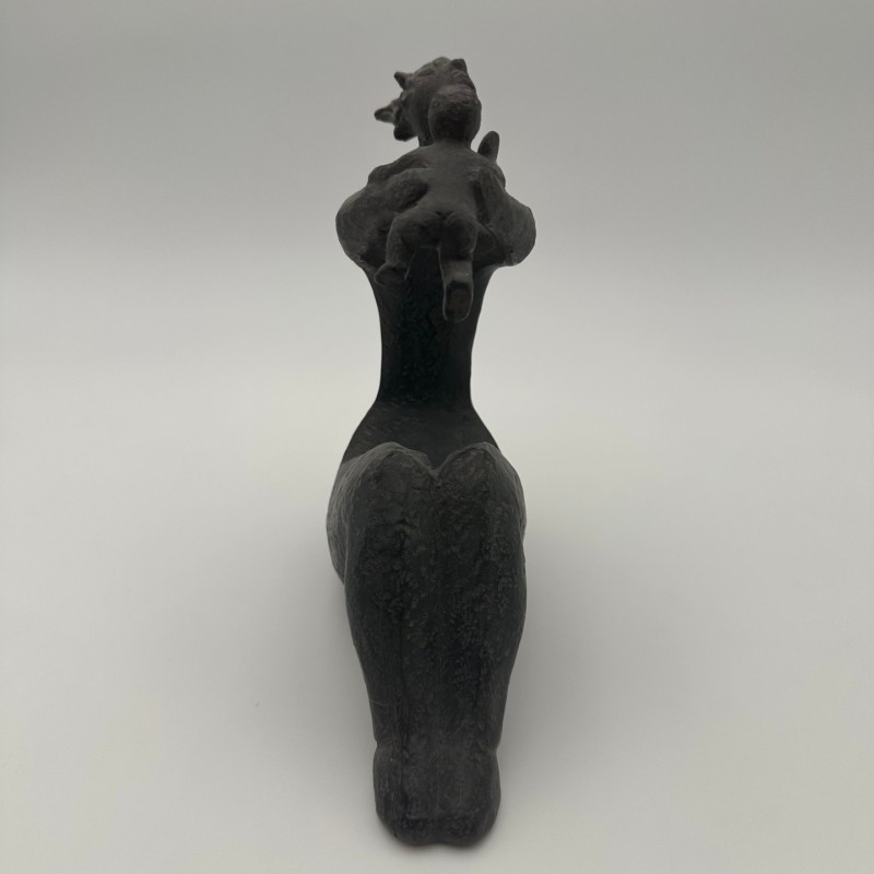 Modernist Ceramic Sculpture of a Woman Carrying a Child, France, circa 1970