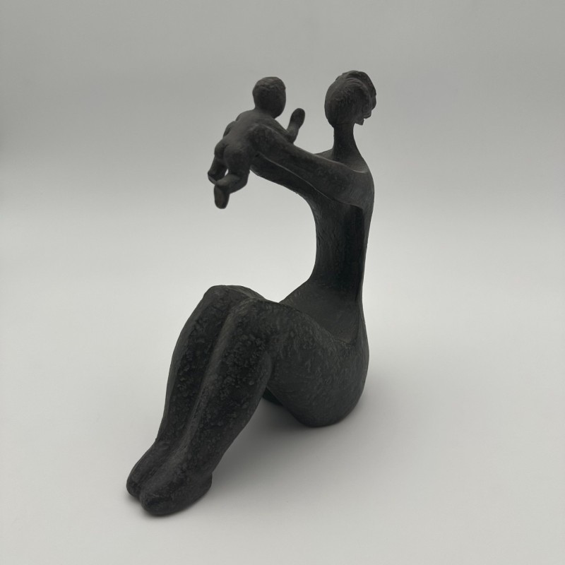 Modernist Ceramic Sculpture of a Woman Carrying a Child, France, circa 1970