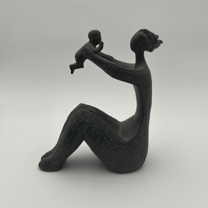 Modernist Ceramic Sculpture of a Woman Carrying a Child, France, circa 1970