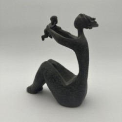 Modernist Ceramic Sculpture of a Woman Carrying a Child, France, circa 1970