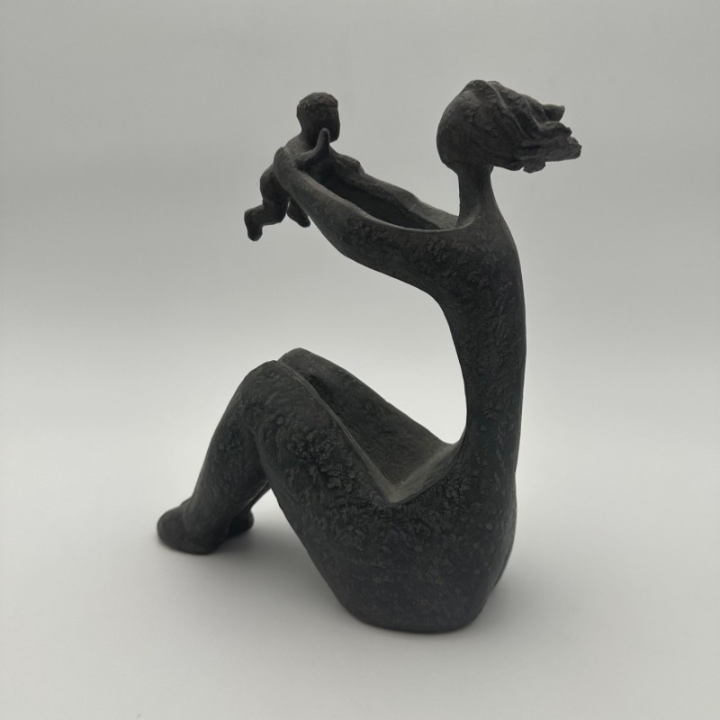 Modernist Ceramic Sculpture of a Woman Carrying a Child, France, circa 1970