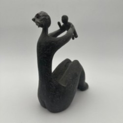 Modernist Ceramic Sculpture of a Woman Carrying a Child, France, circa 1970