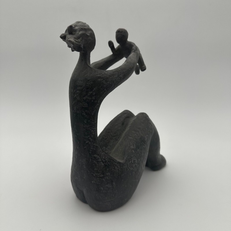 Modernist Ceramic Sculpture of a Woman Carrying a Child, France, circa 1970
