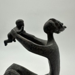 Modernist Ceramic Sculpture of a Woman Carrying a Child, France, circa 1970