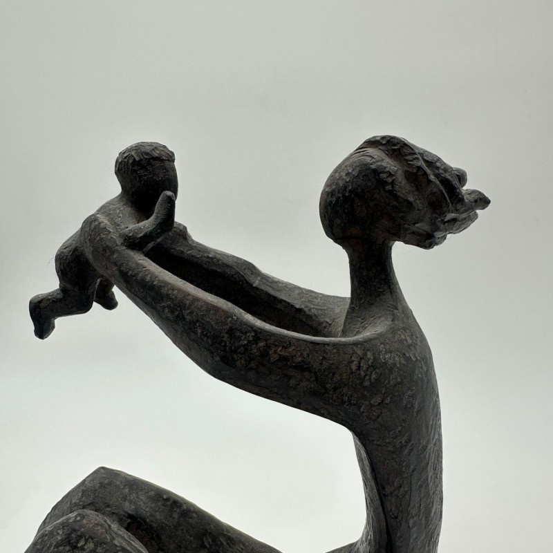 Modernist Ceramic Sculpture of a Woman Carrying a Child, France, circa 1970