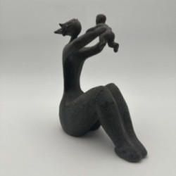 Modernist Ceramic Sculpture of a Woman Carrying a Child, France, circa 1970
