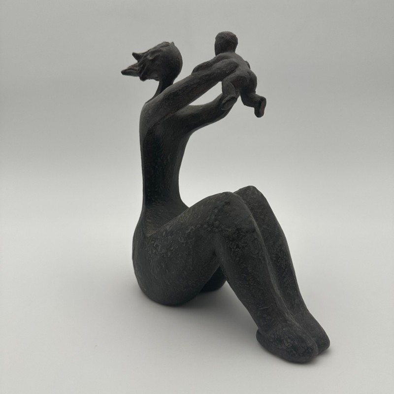 Modernist Ceramic Sculpture of a Woman Carrying a Child, France, circa 1970