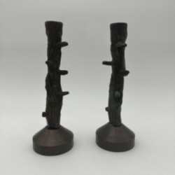 Pair of Faux-Wood Bronze Candlesticks, circa 1970