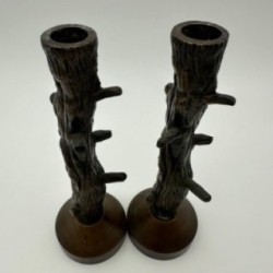Pair of Faux-Wood Bronze Candlesticks, circa 1970
